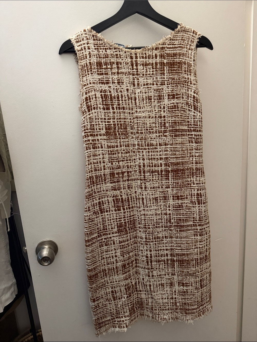 Prada Brown silk blend and Cream Sleeveless Textured shift tweed Dress